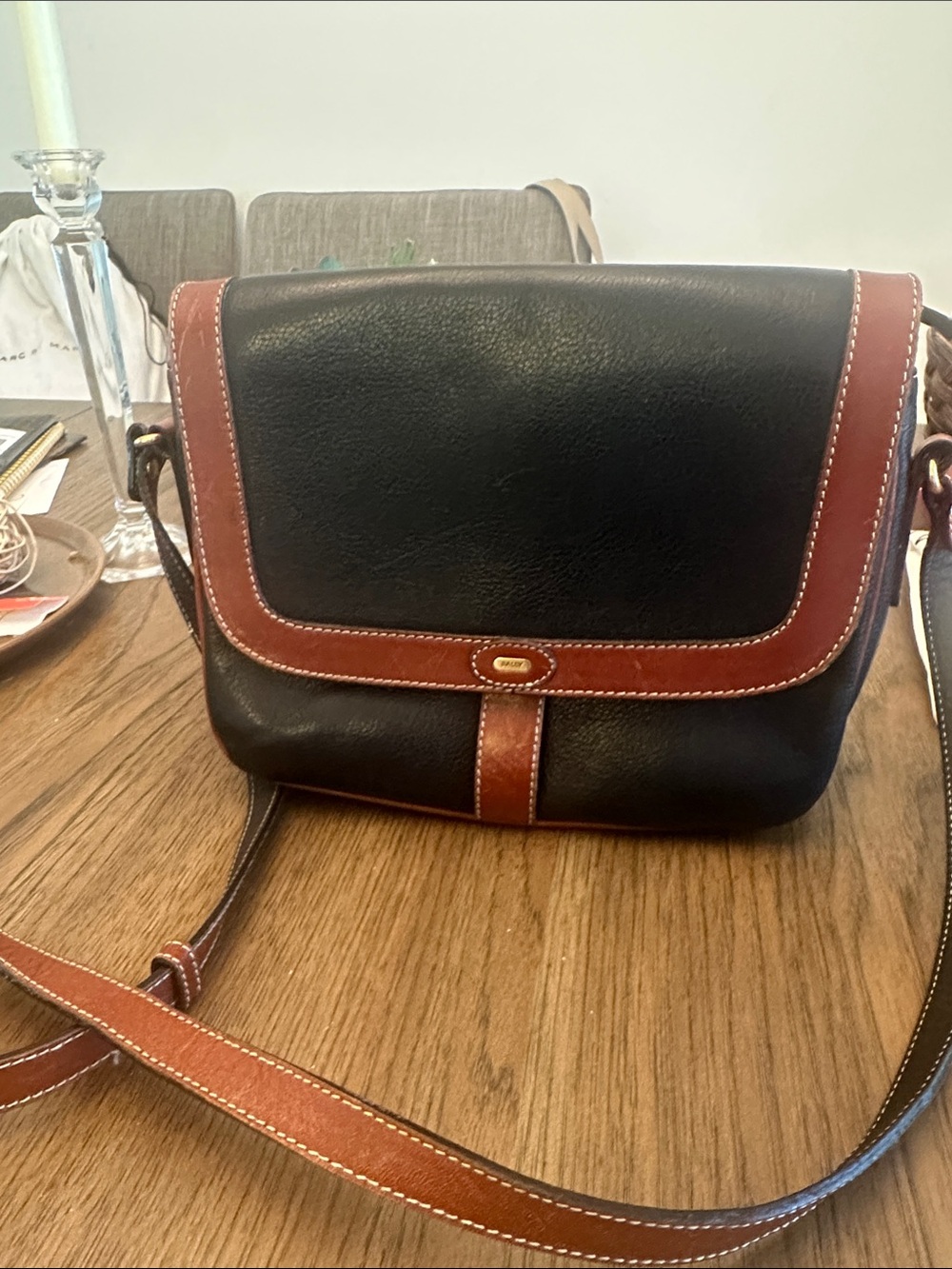 Bally Black and Brown Leather Flap Crossbody Bag EUC